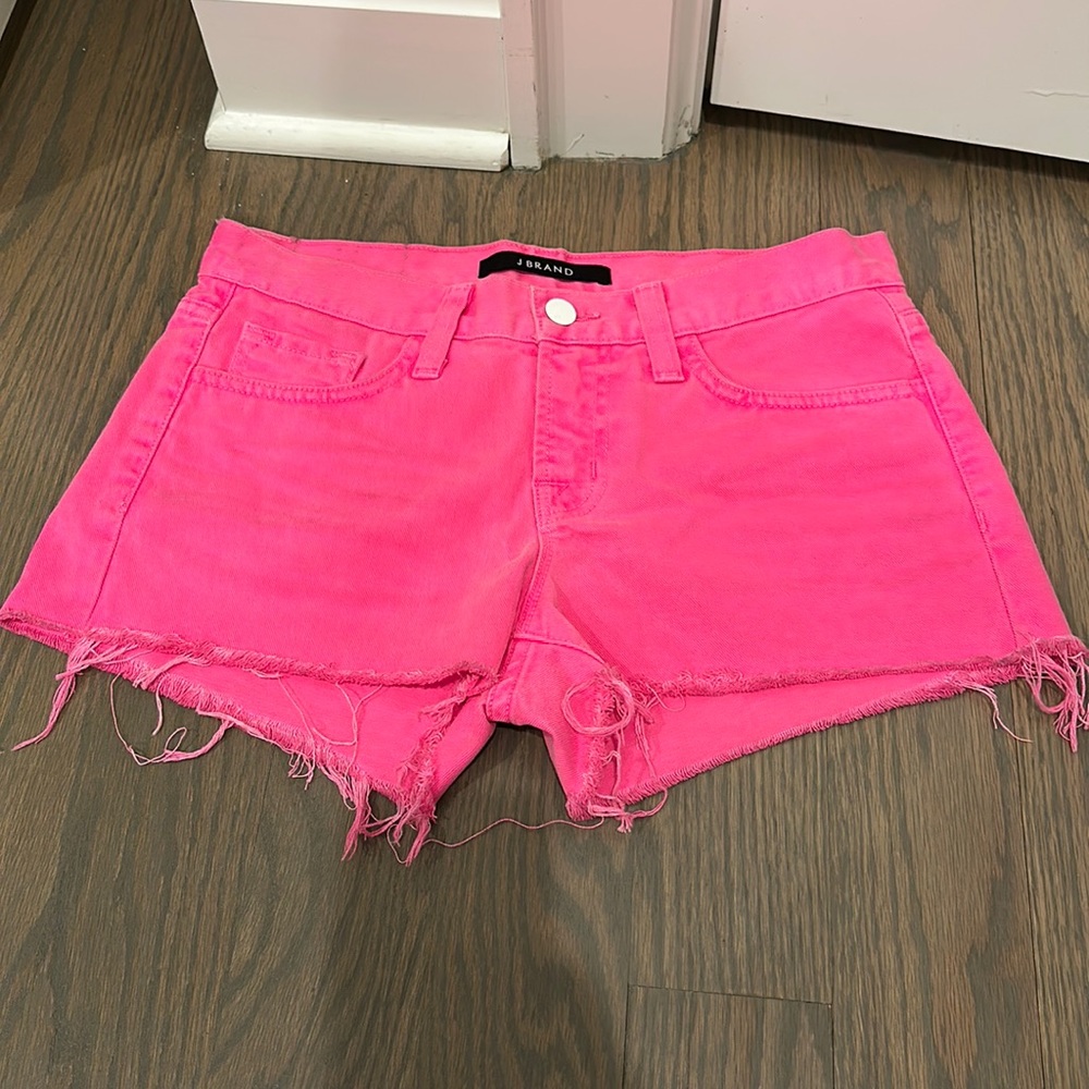 J BRAND neon pink jean shorts